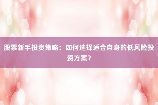 股票新手投资策略：如何选择适合自身的低风险投资方案？
