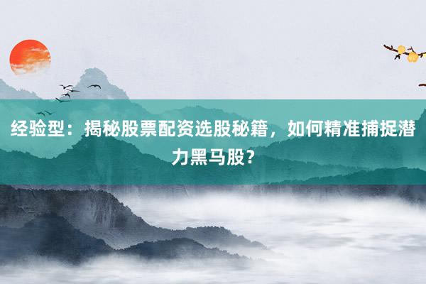 经验型：揭秘股票配资选股秘籍，如何精准捕捉潜力黑马股？