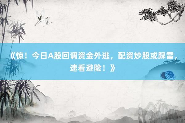 《惊！今日A股回调资金外逃，配资炒股或踩雷，速看避险！》