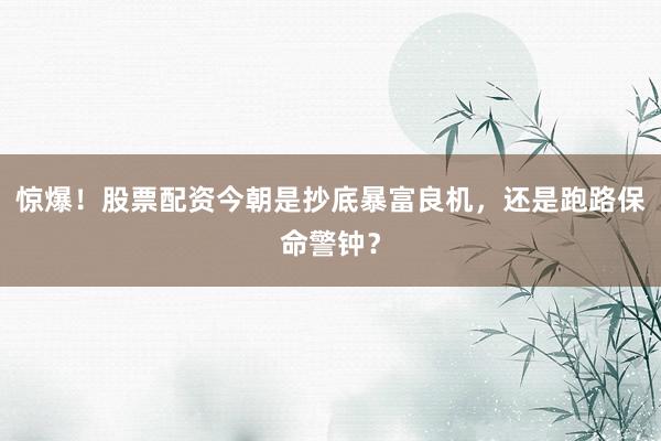 惊爆!股票配资今朝是抄底暴富良机,还是跑路保命警钟?