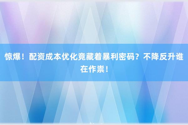 惊爆！配资成本优化竟藏着暴利密码？不降反升谁在作祟！