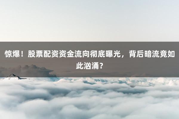 惊爆！股票配资资金流向彻底曝光，背后暗流竟如此汹涌？