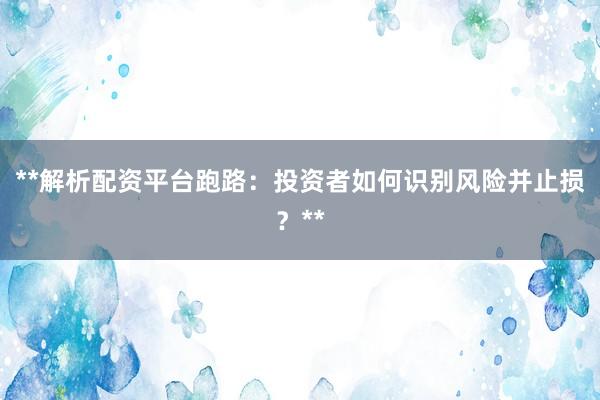 **解析配资平台跑路：投资者如何识别风险并止损？**