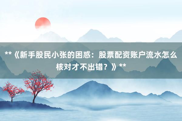 **《新手股民小张的困惑：股票配资账户流水怎么核对才不出错？》**