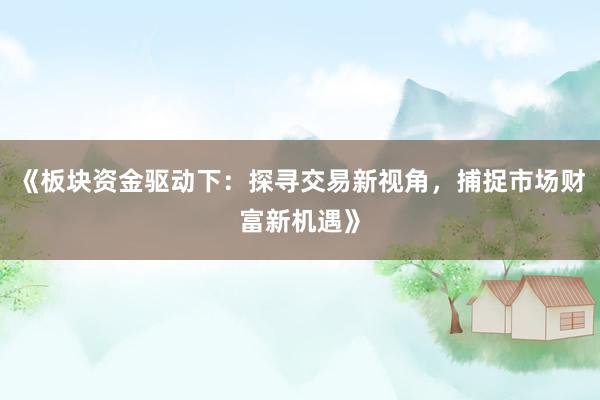 《板块资金驱动下：探寻交易新视角，捕捉市场财富新机遇》